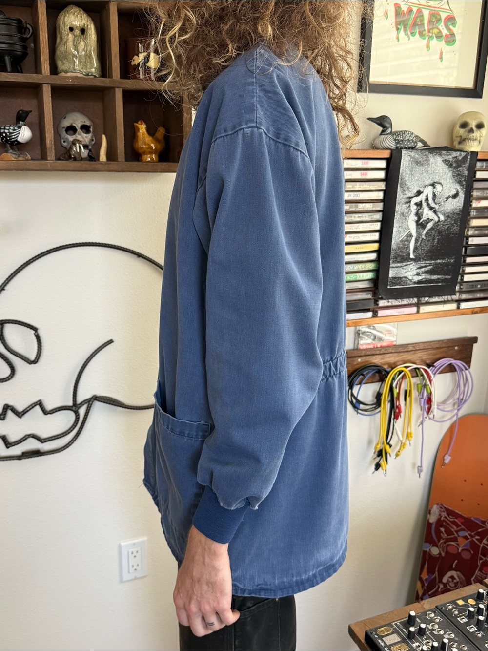 💀 SOLD 💀 Vintage 80s 90s Faded Denim Chore Coat ~ Size Medium - Picture 5 of 10